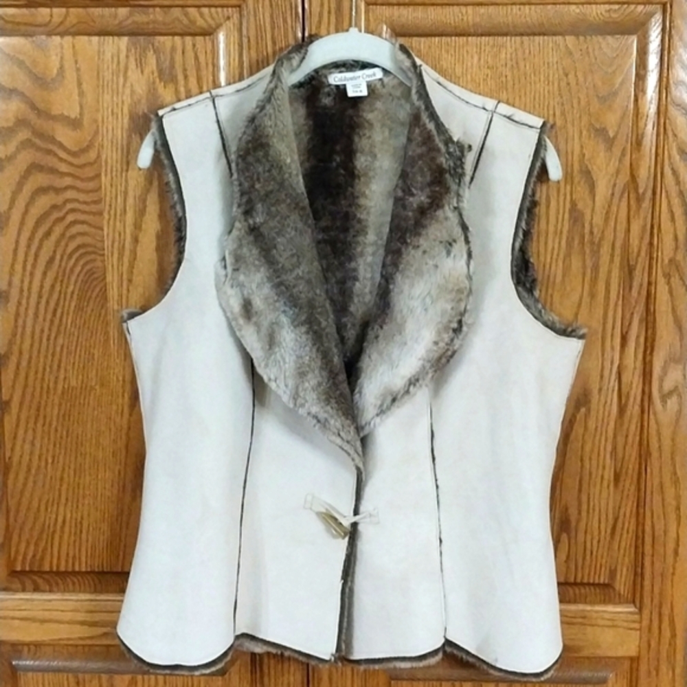 Coldwater Creek Beige and Brown Faux Fur Vest